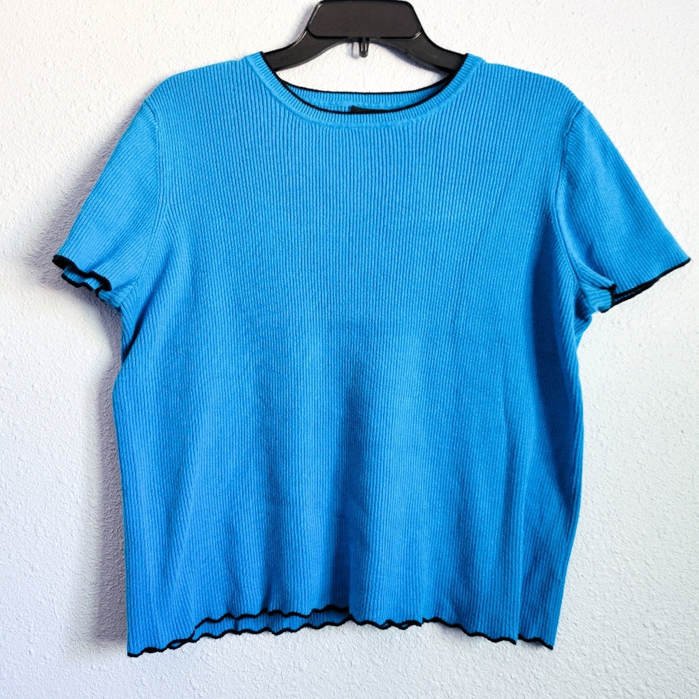 Worthington Blue Ribbed Knit Short Sleeve Shirt XXL